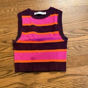 Zara Pink and Orange Striped Crop Top Size Small